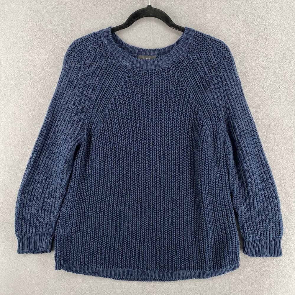 J‎ Crew Relaxed Fit Linen Beach Sweater Womens L Navy Blue Casual Sheer Knit